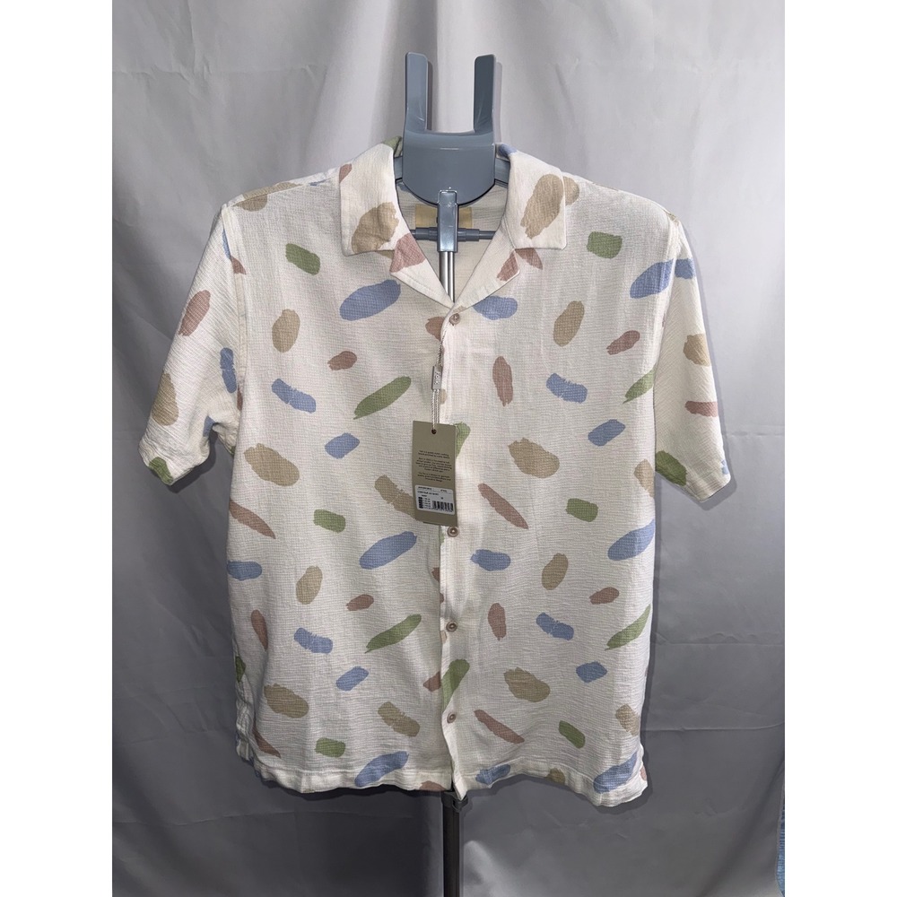 Folk Contour SS Shirt Steel Abstract Brushstroke Print Waffle Knit Mens Medium